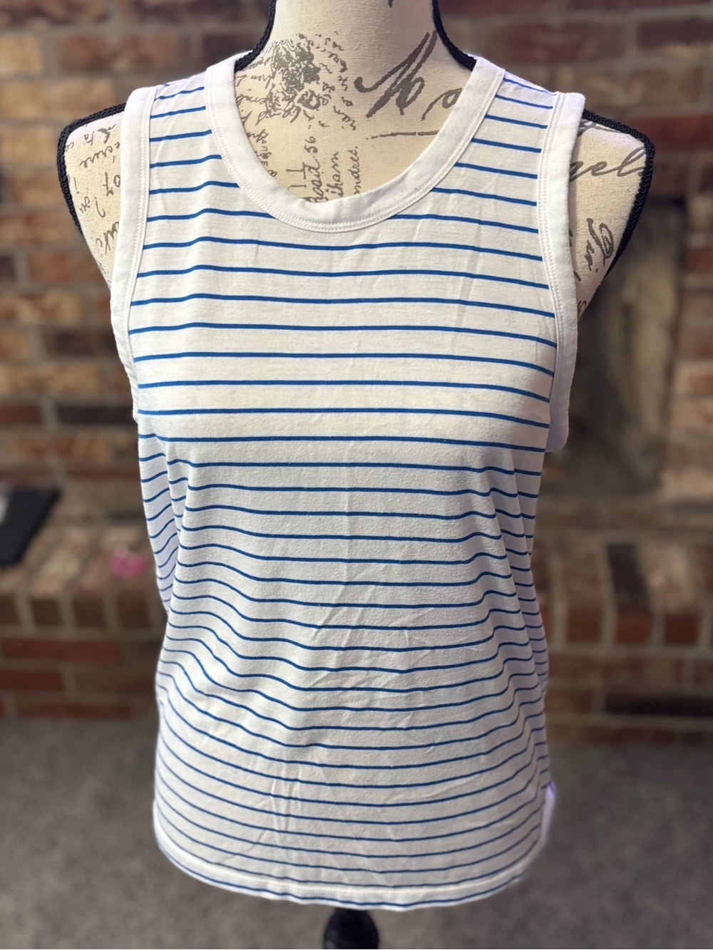 J. Crew White Tank with Thin Blue Stripes